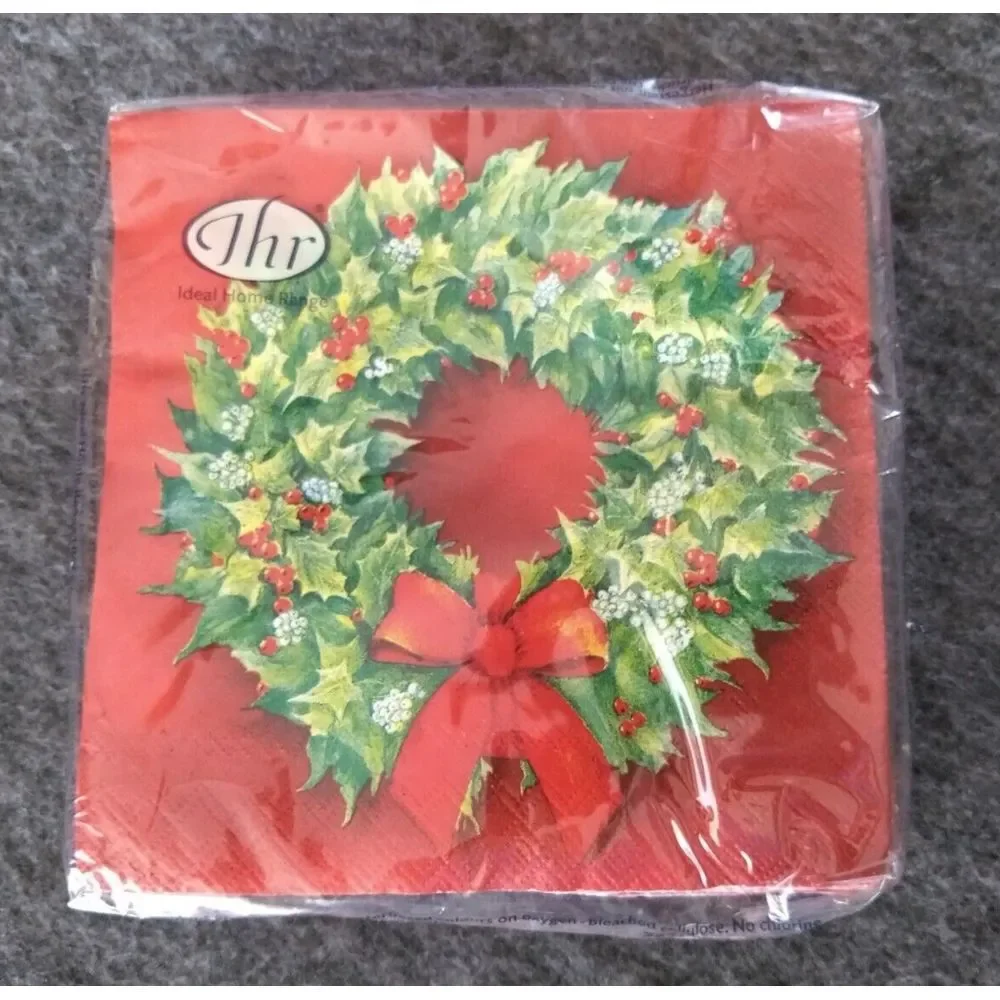 IHR 3-Ply Paper Napkins Bundle 20 Lunch & Cocktail + Round Candle Wreath Garland